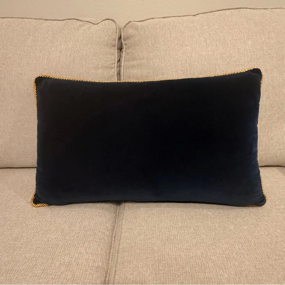Gianni Versace Decorative Pillow Gold Embroidered Medusa Blue Velvet Designer
